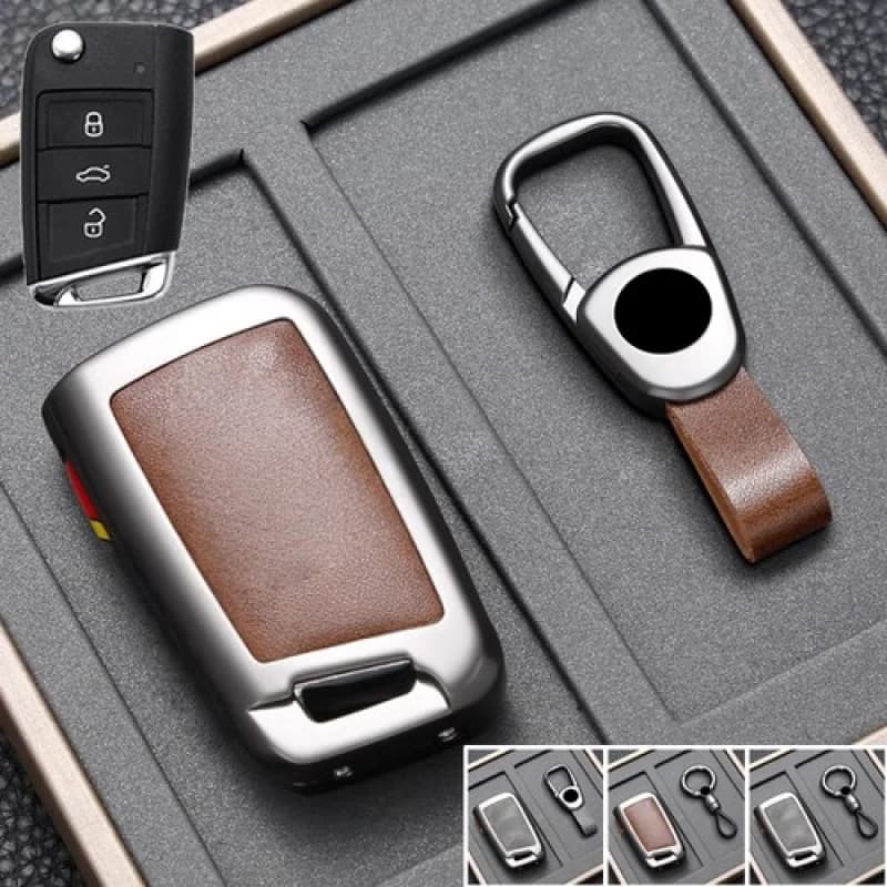 Custodia per chiave auto in pelle in lega di zinco A+ per VW Skoda MK7 Karoq Seat Tiguan Polo