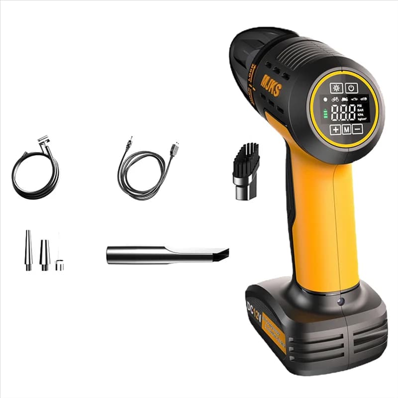 A005-Aspirapolvere manuale wireless e compressore d'aria con luce SOS e set di accessori estensivi - Pneumatici per auto gonfiabili