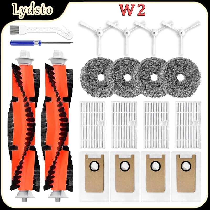 Kit di parti di ricambio per accessori per robot aspirapolvere Lydsto W2, spazzola principale, filtri HEPA, panni per la pulizia, sacchetti per la polvere, spazzole laterali, pezzi di ricambio