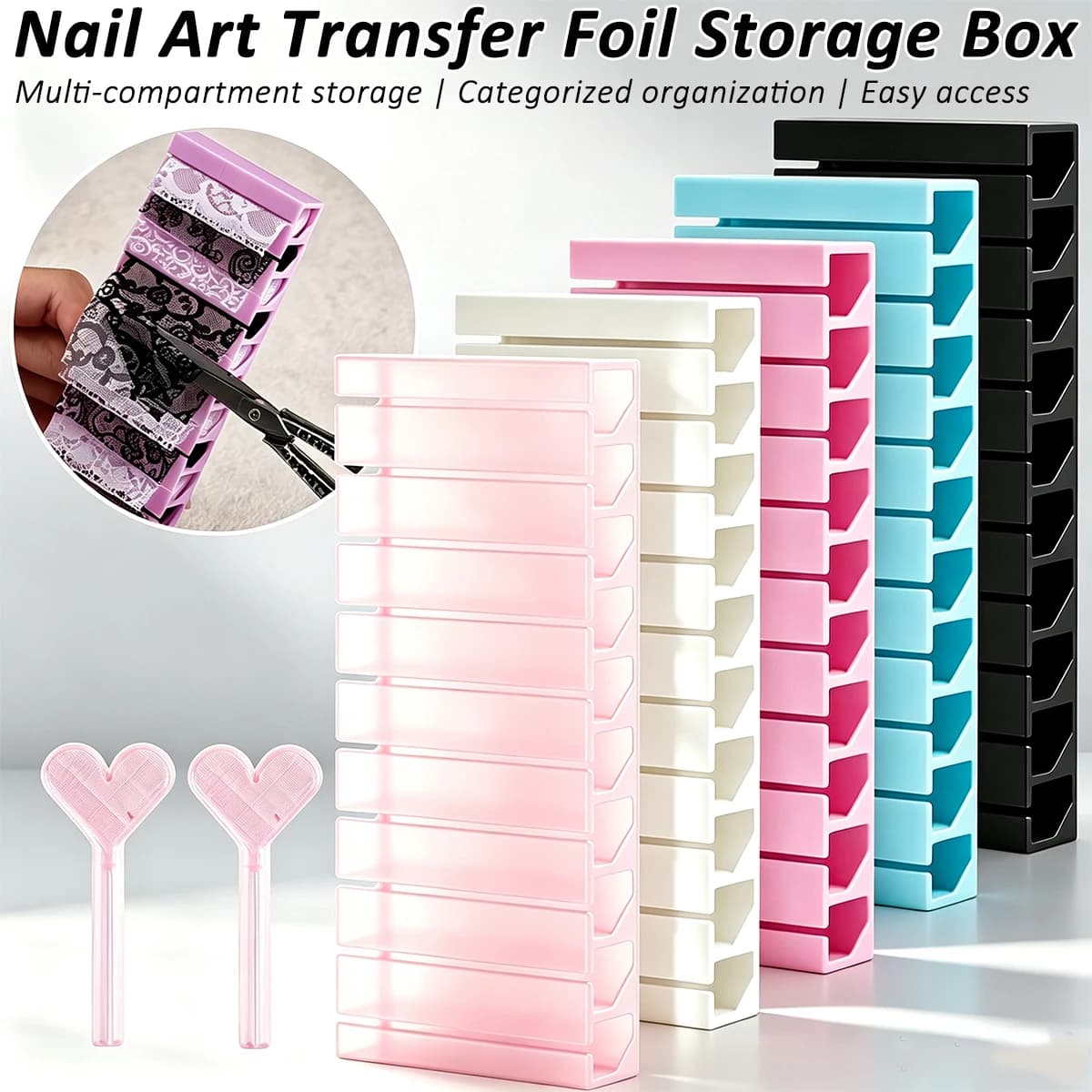 Nail Art Transfer Foil Storage Box, Plastic Multi Grid Vertical Organizer Case For Nail Transfer Paper Rolls Nail Tool Storage