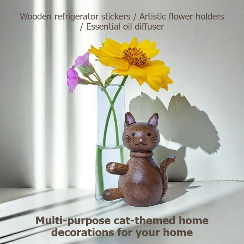 Oggetti decorativi da scrivania - Magneti da frigo in legno a forma di gatto multiuso, diffusore di profumo magnetico a forma di gatto, artigianato in legno