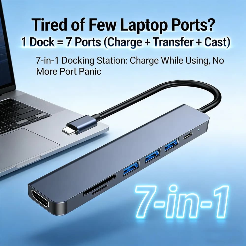 Hub USB-C 7-in-1 con HDMI 4K, USB 3.0, ricarica PD 87W e lettore di schede SD/TF – Docking Station Portatile per Laptop, Tablet, Telefono