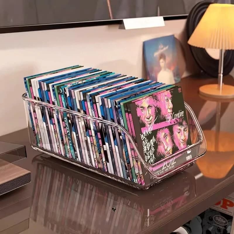 Scatola portaoggetti per CD Porta dischi in vinile da tavolo Cassetta per album Espositore per dischi ottici Custodia per organizer per raccolta