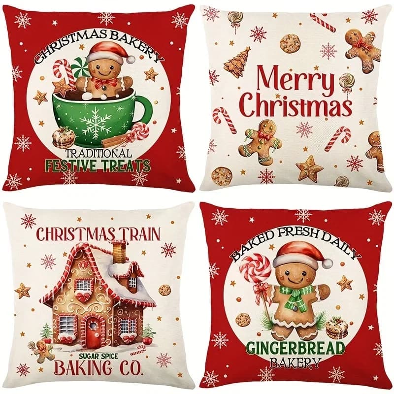 Decorazione natalizia Federa Gingerbread Man Candy Christmas Stick Pattern Design Cuscino per divano Suite Decorazione per la casa