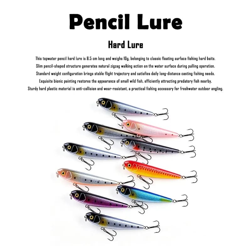 2PCS/3PCS/4PCS/5PCS Topwater Walking Pencil Hard Bait 8.5cm/10g Floating Lure Zig-Zag Action Culter Bass Perch Saltwater Fishing