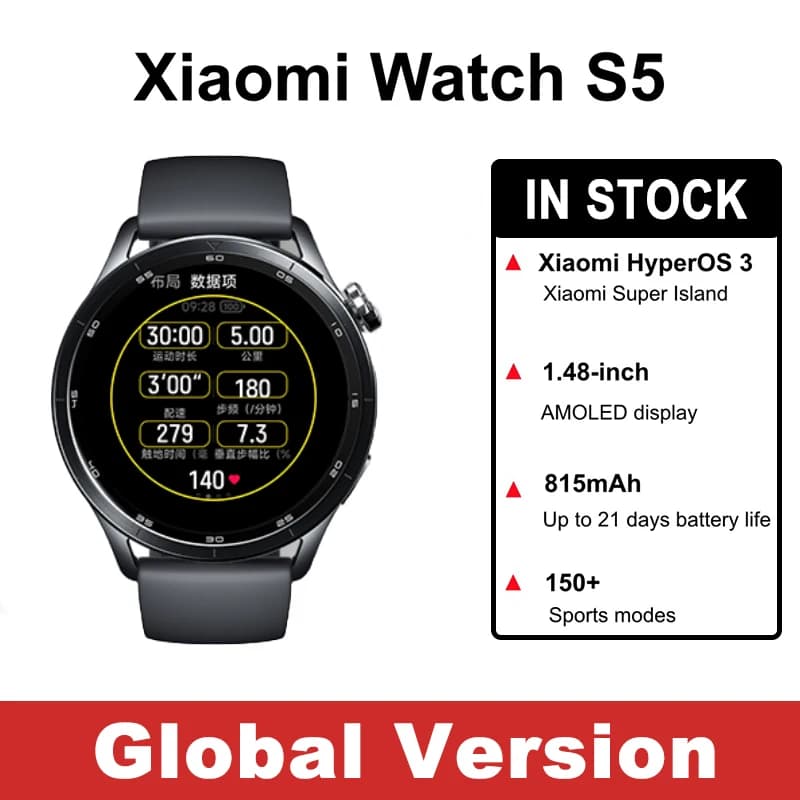 Xiaomi Watch S5 Global Version with HyperOS 3, 150+ Sports Mode, GPS, 5ATM, Smartwatch with 1,48" AMOLED Display, 21 Days Autonomy