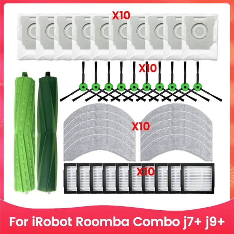 ABUI - Accessori di Ricambio per Irobot Roomba Combo J7+ J9+, Spazzola Principale, Spazzola Laterale, Filtro, Panno per Pulizia, Sacchetto Raccogli Polvere