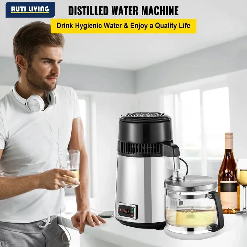 4L Water Distiller Purifier Filter 1 L/H Distilling Speed Dispenser Drinking Bottle Softener Touch Screen Home Appliance