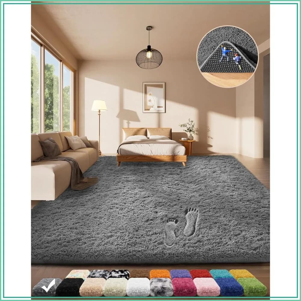 Plush Shag Carpet for Living Room Bedroom, Washable Non-Slip Soft Grey Area Rug, 4x6 Indoor Floor Rug for Home Dorm Decor