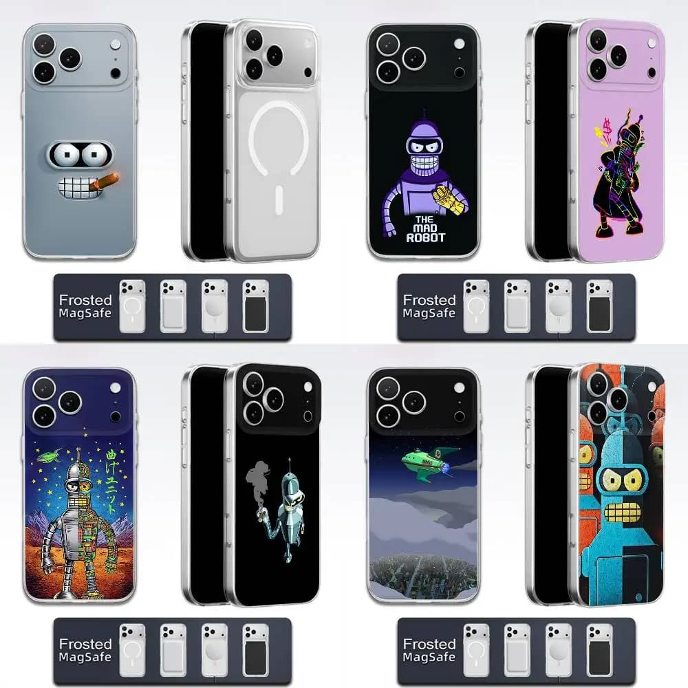 Custodia per telefono Anime F-Futuramas B-Benders per iPhone 17,16,15,14,13,12,11,Pro,Max,Plus,E,Air,Mini Magsafe trasparente
