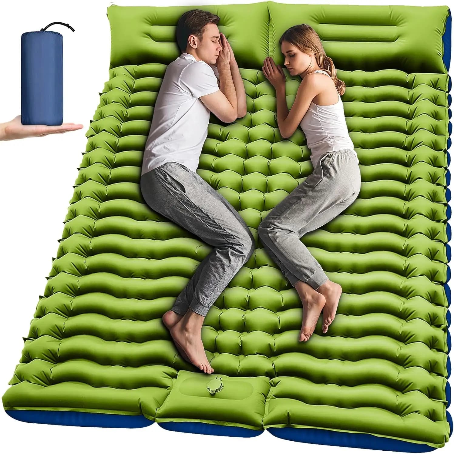 Double Inflatable Mat with Integrated Bearing and Pedal Pump, 4 Inchs for Camping, Hiking, Travel