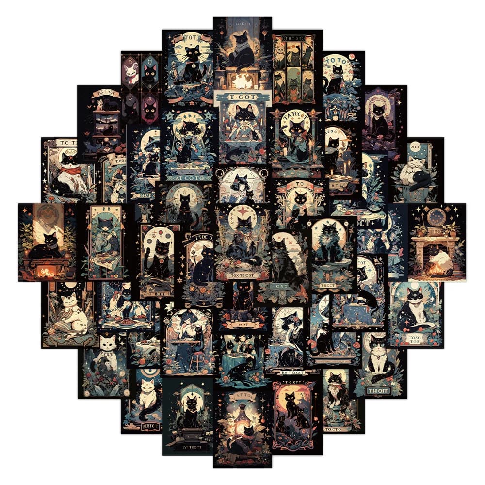 10/30/60PCS Dark Black Cat tarocchi Card Cartoon Stickers decalcomanie decorazione fai da te telefono Notebook valigia Laptop Wall Cute Sticker