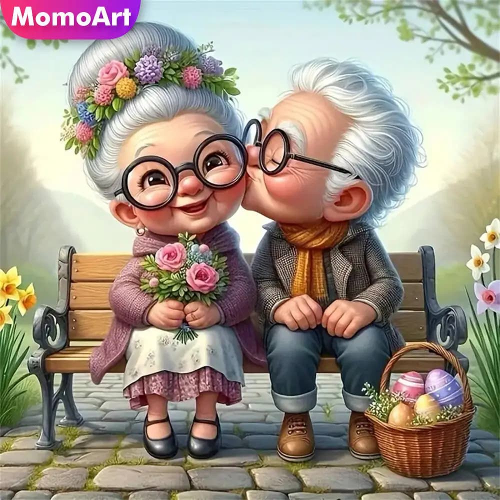 Momoart 5D DIY Diamond Embroidery Old People Mosaic Grandpa Grandma Portrait New Arrival Painting Cartoon Holiday Gifts