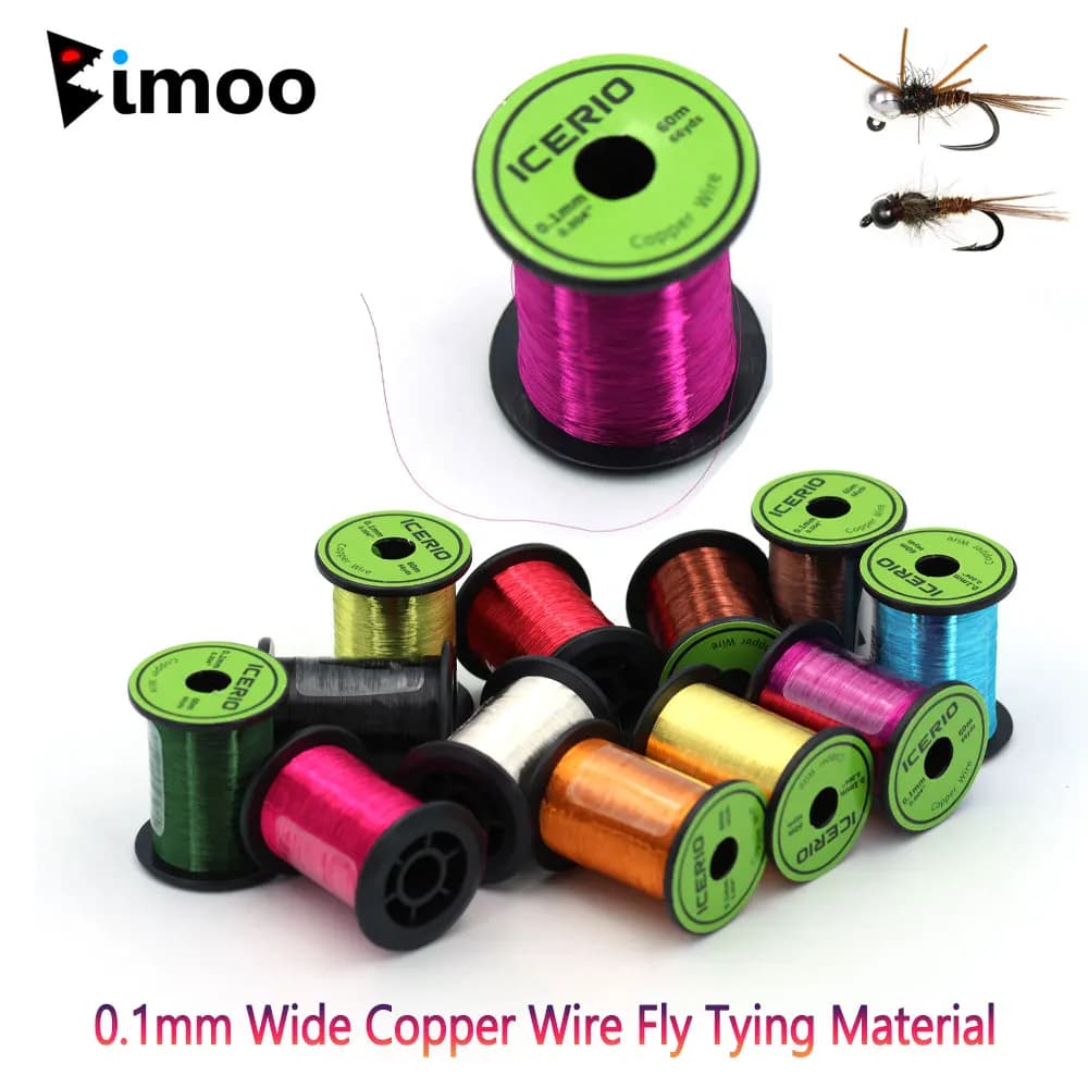 Bimoo 1PC 0.1mm di Larghezza 60m Filo di Rame Fly Tying Materiale Piccolo Secco Midge Larve Ninfa Streamer Corpo Costola Bass Trota esche da pesca