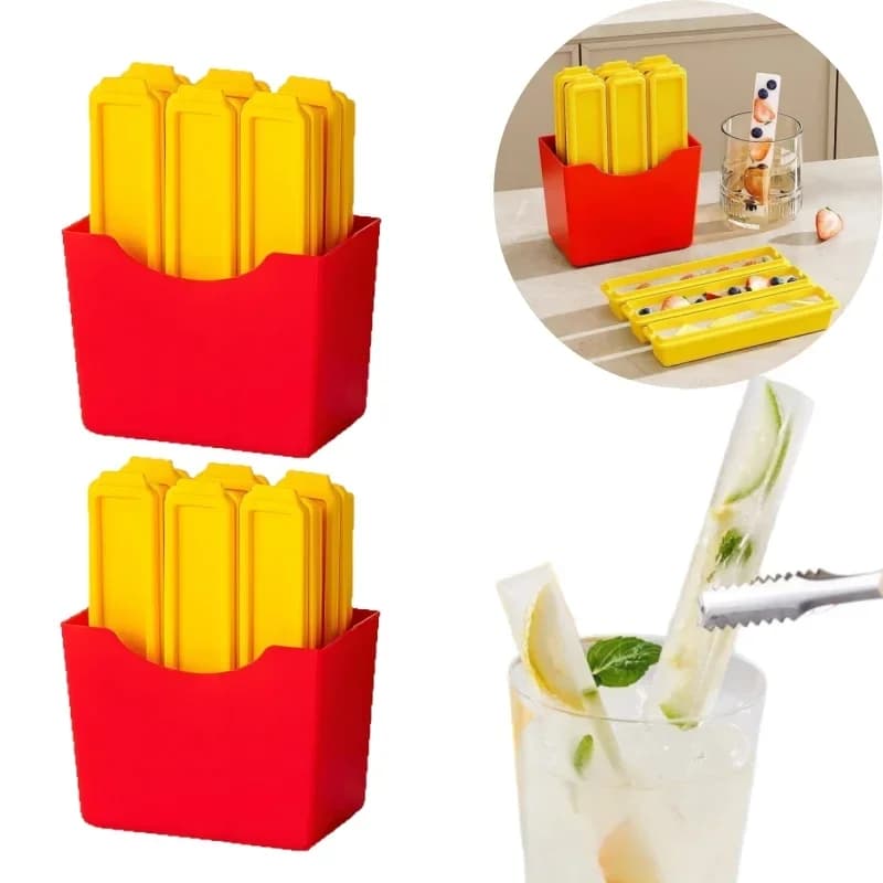 Stampo Magnetico per Ghiaccio a Forma di Patatine Fritte, Vassoio in Silicone per Cubetti di Ghiaccio, Contenitore Creativo a Striscia Lunga per Congelatore, Decorazione Frigorifero, Strumento da Bar