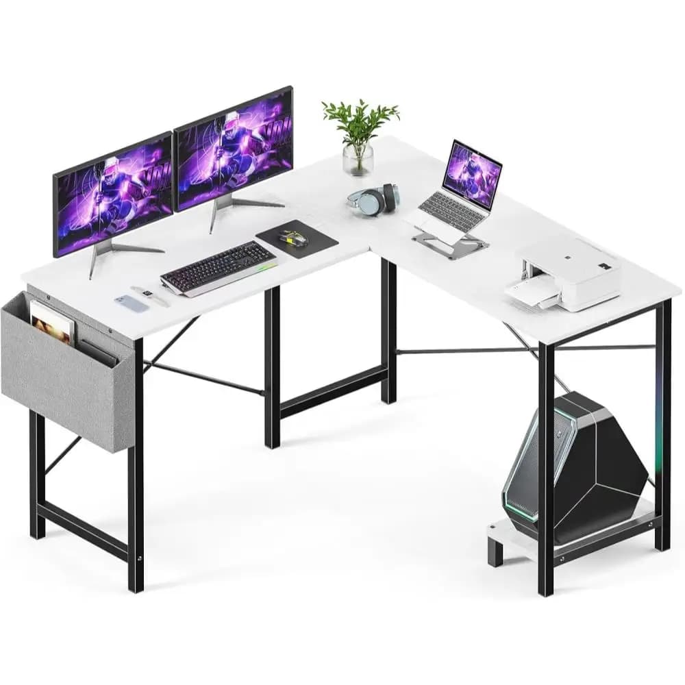 Scrivania a L - Scrivania per Computer ad Angolo, Scrivania da Gaming, Tavolo PC con Supporto CPU e Borsa Laterale per Casa, Ufficio, Dormitorio, Robusta e Resistente