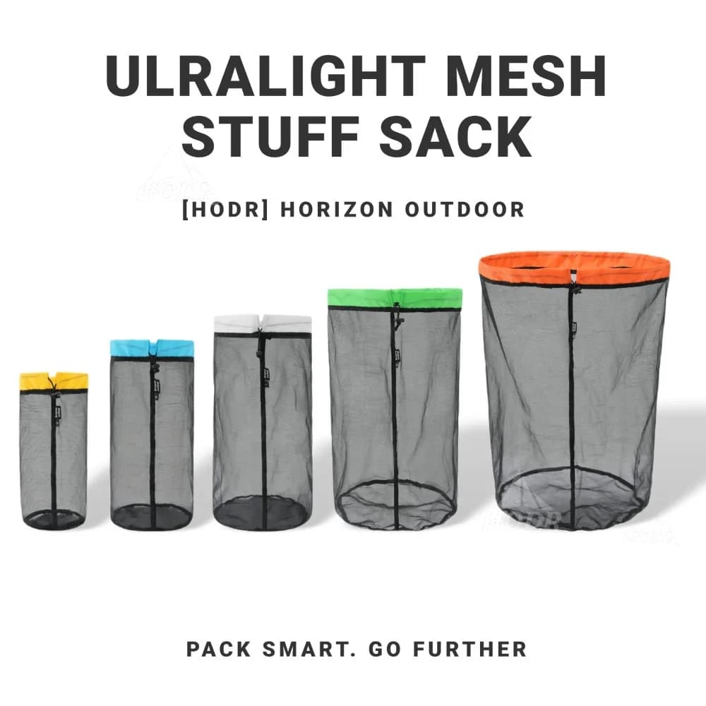 Light mesh bags, coulisse bags, camping compression bags, hiking, laundry and shopping bags