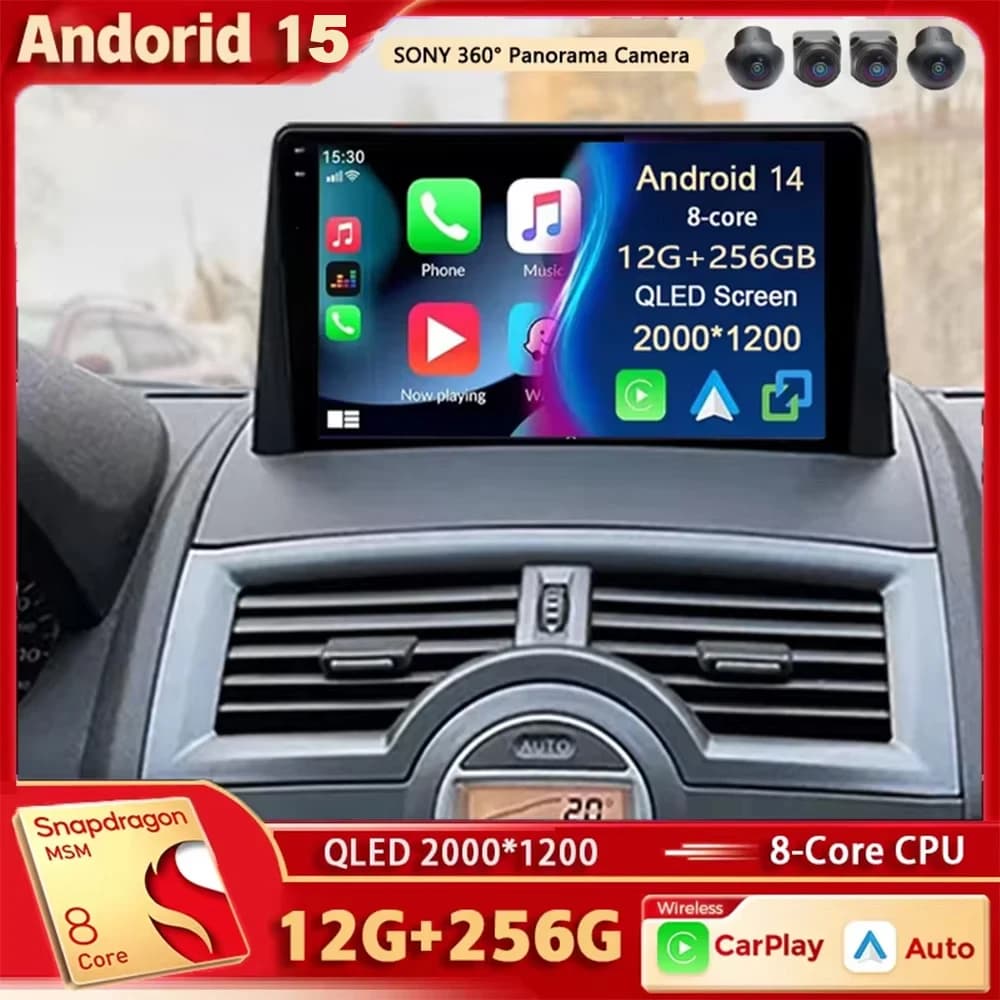 Android 15 For Renault Megane 2 2002-2009 2K QLED Android Car Radio Multimedia Video Player GPS Stereo CarPlay 4G Navigationv BT