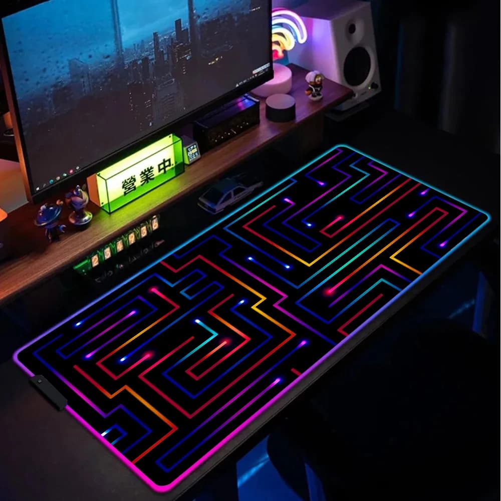 Tappetino per Mouse XXL 900x400 con Circuito Neon, Accessori da Gaming, Grande Tappetino da Scrivania Economico per PC Gamer, Mousepad LED RGB