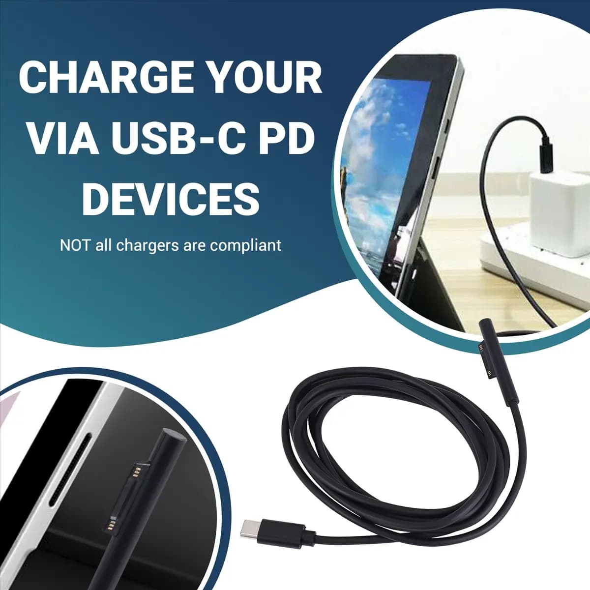 A003 for Connect to USB C Charging Cable Compatible for Pro 3/4/5/6/7, Laptop 3/2/1, Go
