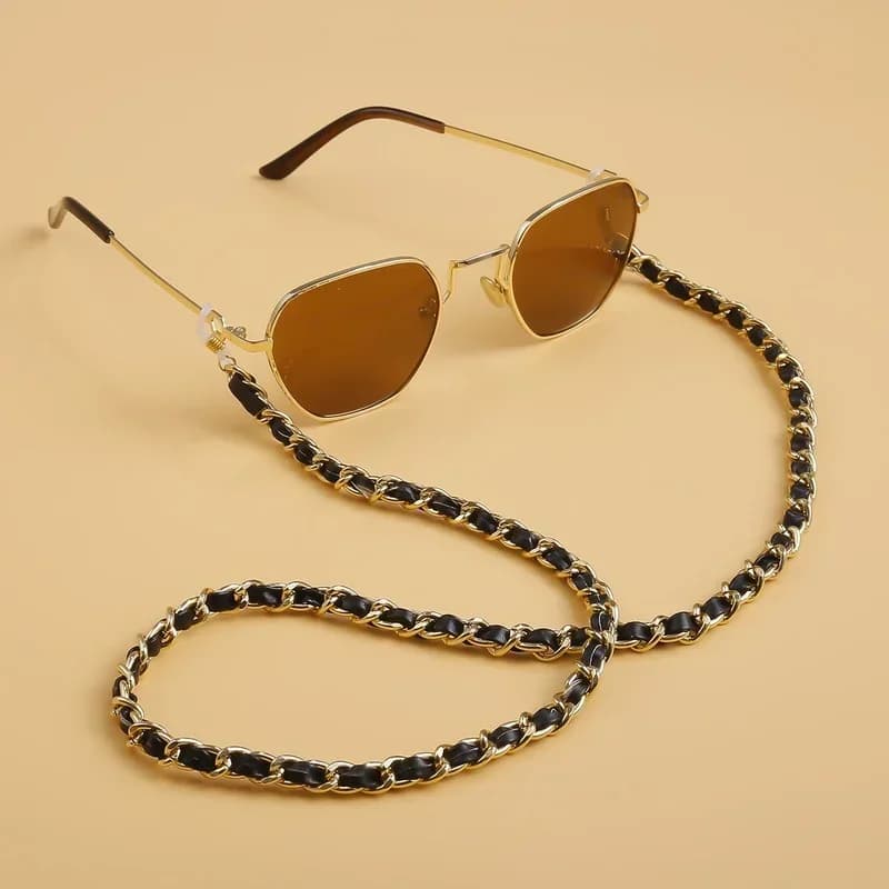 Fashionable Luxury Gold Glasses Chain Neck Straps Accessories for Fashion PU Leather Metal Sunglasses
