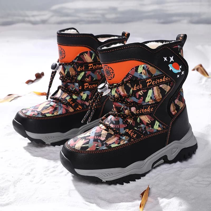 Stivali da neve per bambini Ragazzi caldi e spessi in peluche Sport all'aria aperta Escursionismo Stivali di cotone Scarpe da passeggio alte alla moda invernali per bambini