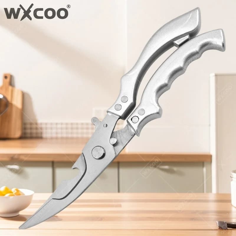 Multifunctional Stainless Steel WXCOO Kitchen Scissors with Plastic Handle, Powerful Scissors for Chicken Bones, Chef Scissors for Arrosto