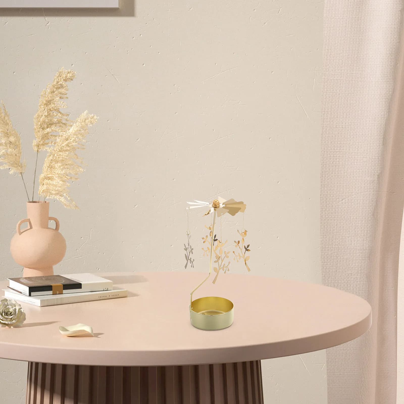 Portacandele con Mulino a Vento Girevole in Metallo, Decorazione da Tavolo per Casa, Ufficio, Hotel, Decorazione Natalizia
