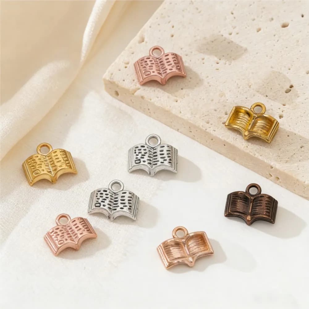 10/20/100 pz Ciondoli a Forma di Libro Aperto 12x11mm, Pendenti per Cancelleria Studentesca, Forniture per Creazione Gioielli Fai da Te, Collane e Braccialetti Fatti a Mano