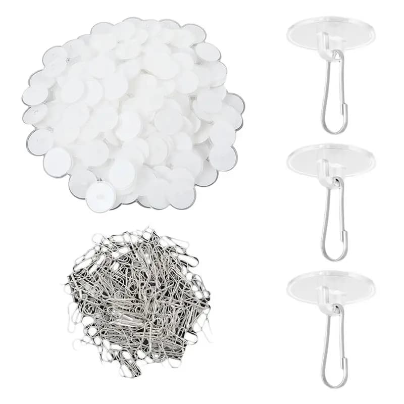 ABHI-200Pcs Self-Adhesive Ceiling Hooks For Hanging, Round Suction Cup Plate Removable Transparent No-Drill Wall Hangers Disc
