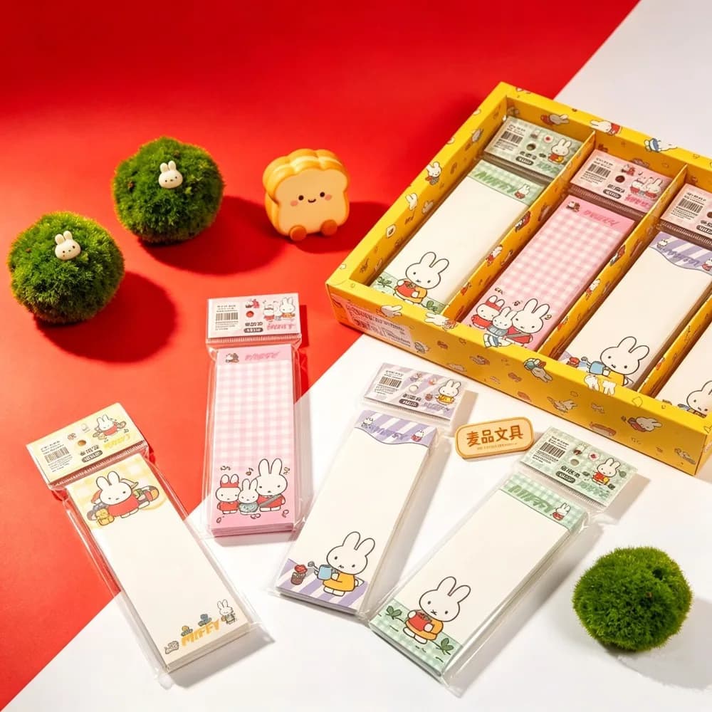 Set di 4 Quaderni Miffy Kawaii a Striscia Lunga, Pagine Colorate, per Appunti Studenti e Ufficio, Regalo Carino