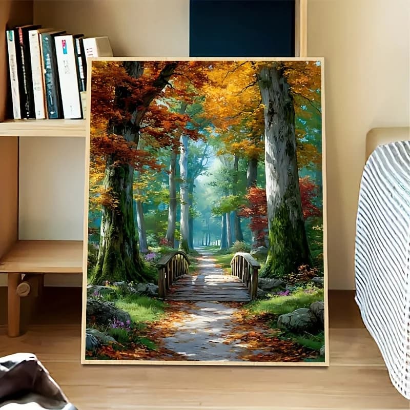 500/1000/1200/2000PCS Puzzles for Adults Autumn Forest Wooden Bridge Trail,Jigsaw Puzzles Brain Challenge Game Gift Home Decor