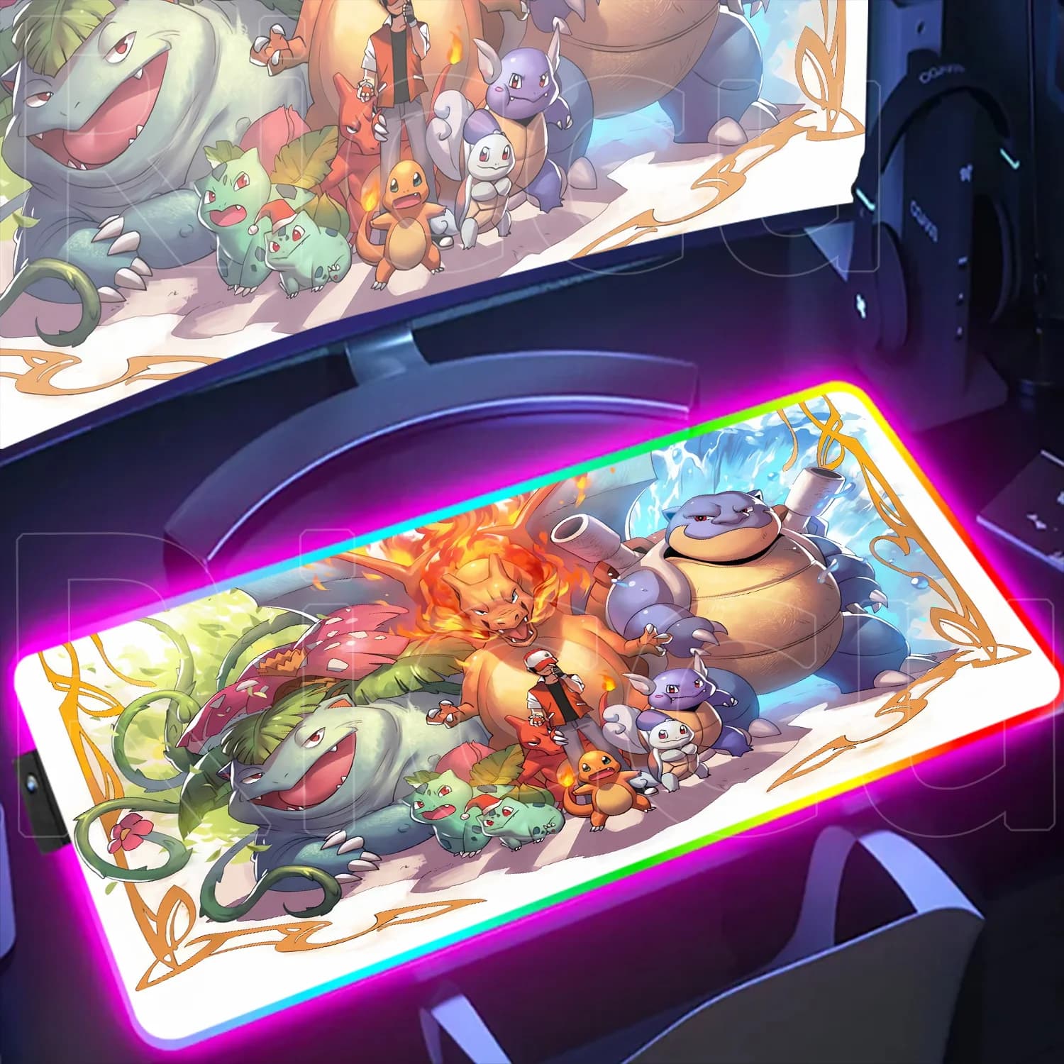 Tappetino per mouse RGB Blocco bordo Accessori da gioco di grandi dimensioni Tappetino per tastiera per giochi per computer P-Pokemon Charizard Tappetino per mouse Scrivania XXL Tappetino per mouse regalo