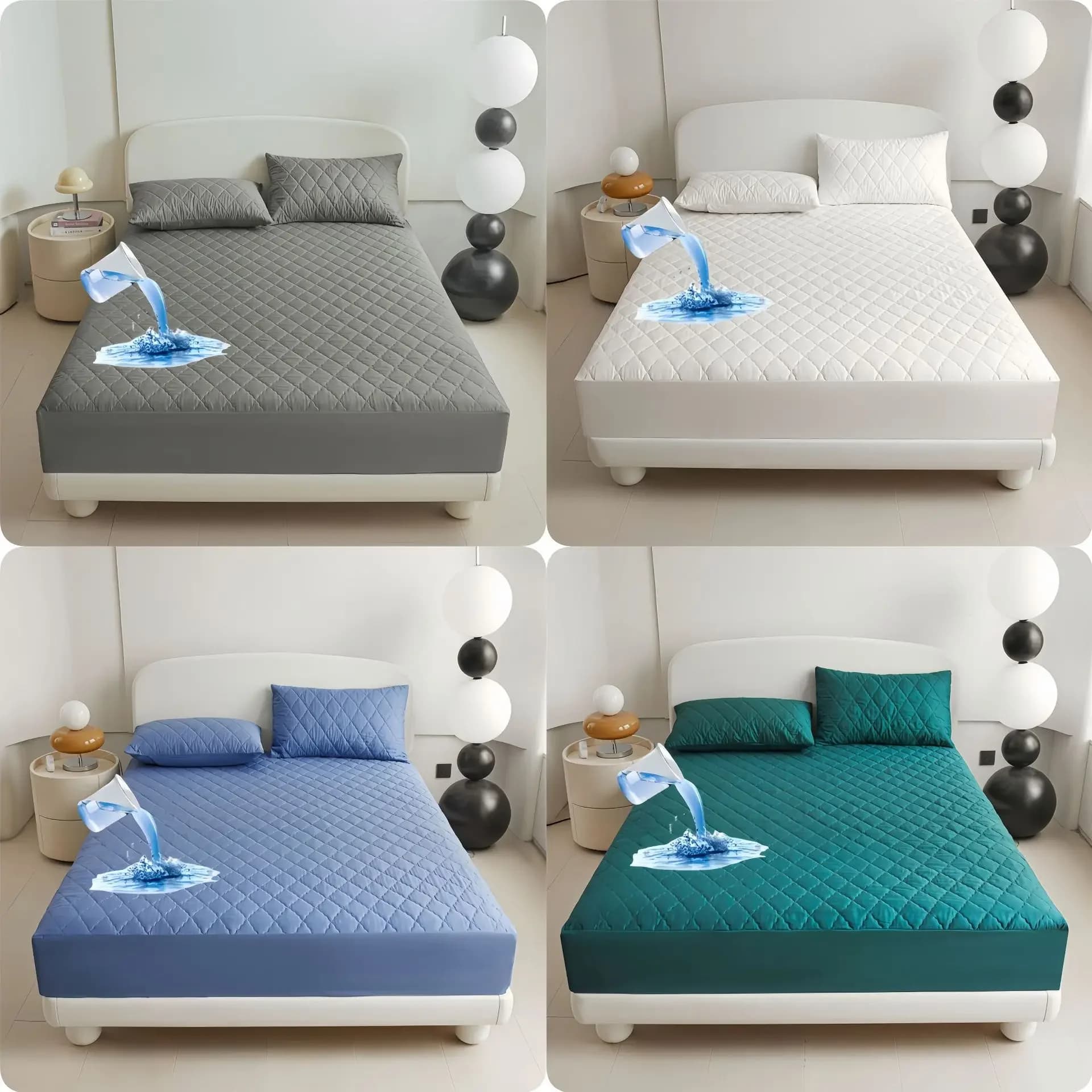 Coprimaterasso Impermeabile Spesso Queen King Size con Angoli Elasticizzati per Hotel, Set 3 Pezzi con Federa
