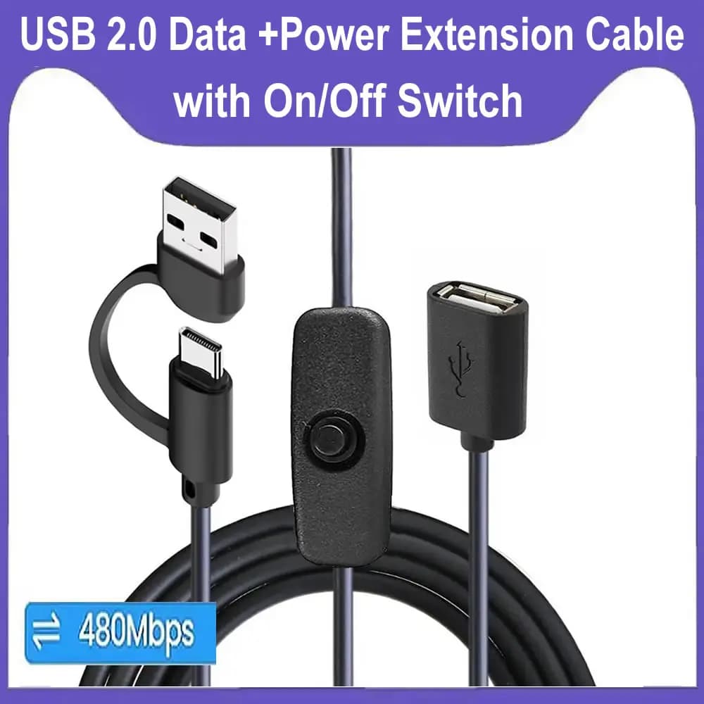 Cavo adattatore OTG da USB C tipo C a USB 2.0 2 in 1 con interruttore, cavo di prolunga USB maschio-femmina per la sincronizzazione dei dati di ricarica