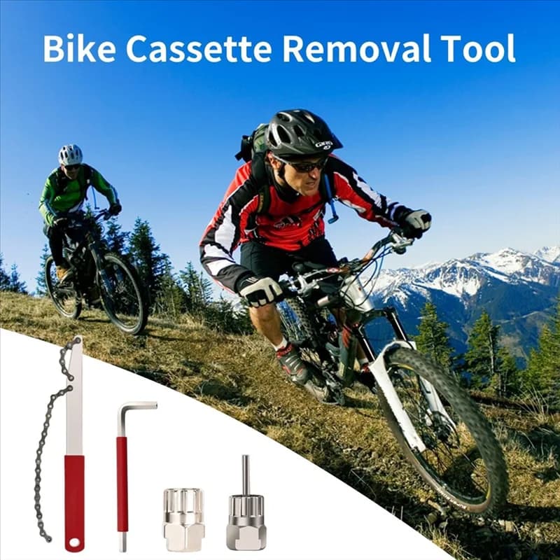 AB47-Strumento per la rimozione della cassetta per bici, kit di attrezzi per catena per bici da 5 pezzi con chiave ausiliaria per frusta a catena Rimozione dell'anello di bloccaggio della cassetta per bicicletta