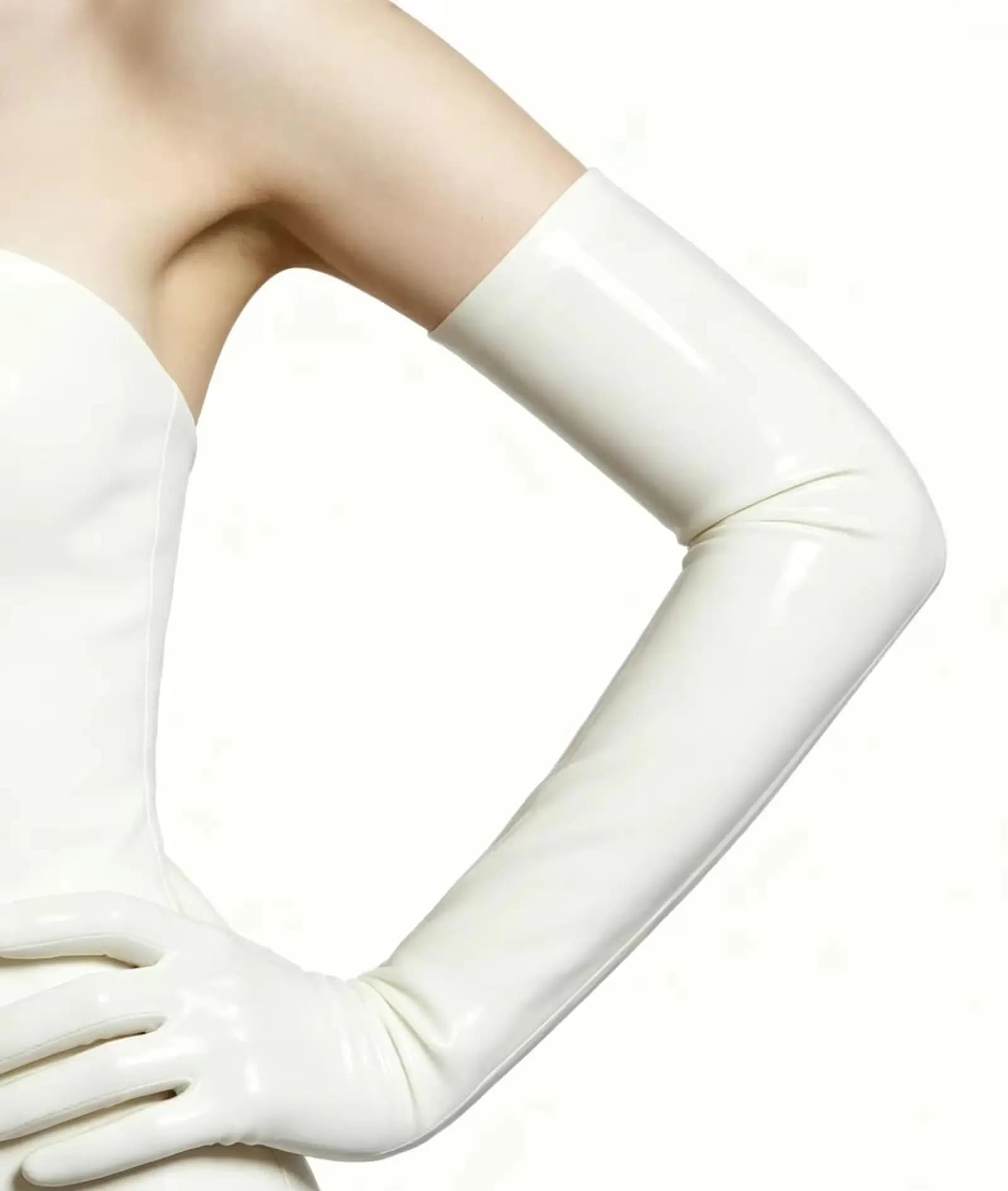 Guanti lunghi bianchi in lattice per uomo e donna, guanti in gomma naturale lucida, costume cosplay, abbigliamento da club