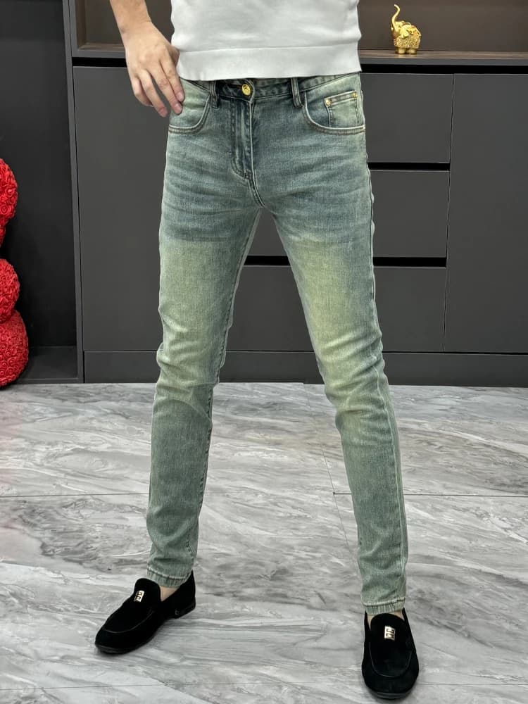 Premium Feel Slim Fit Men's Jeans Summer New Fashion Versatile Clean Version Small Foot Pants Slimming Nine Point Pants