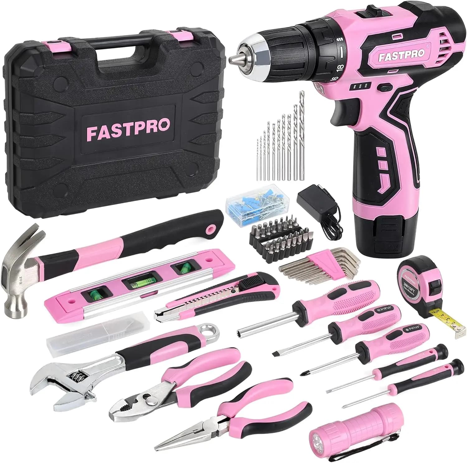Set di Attrezzi Rosa da 160 Pezzi con Trapano Senza Fili, Kit di Riparazione Domestica per Fai-da-Te e Manutenzione