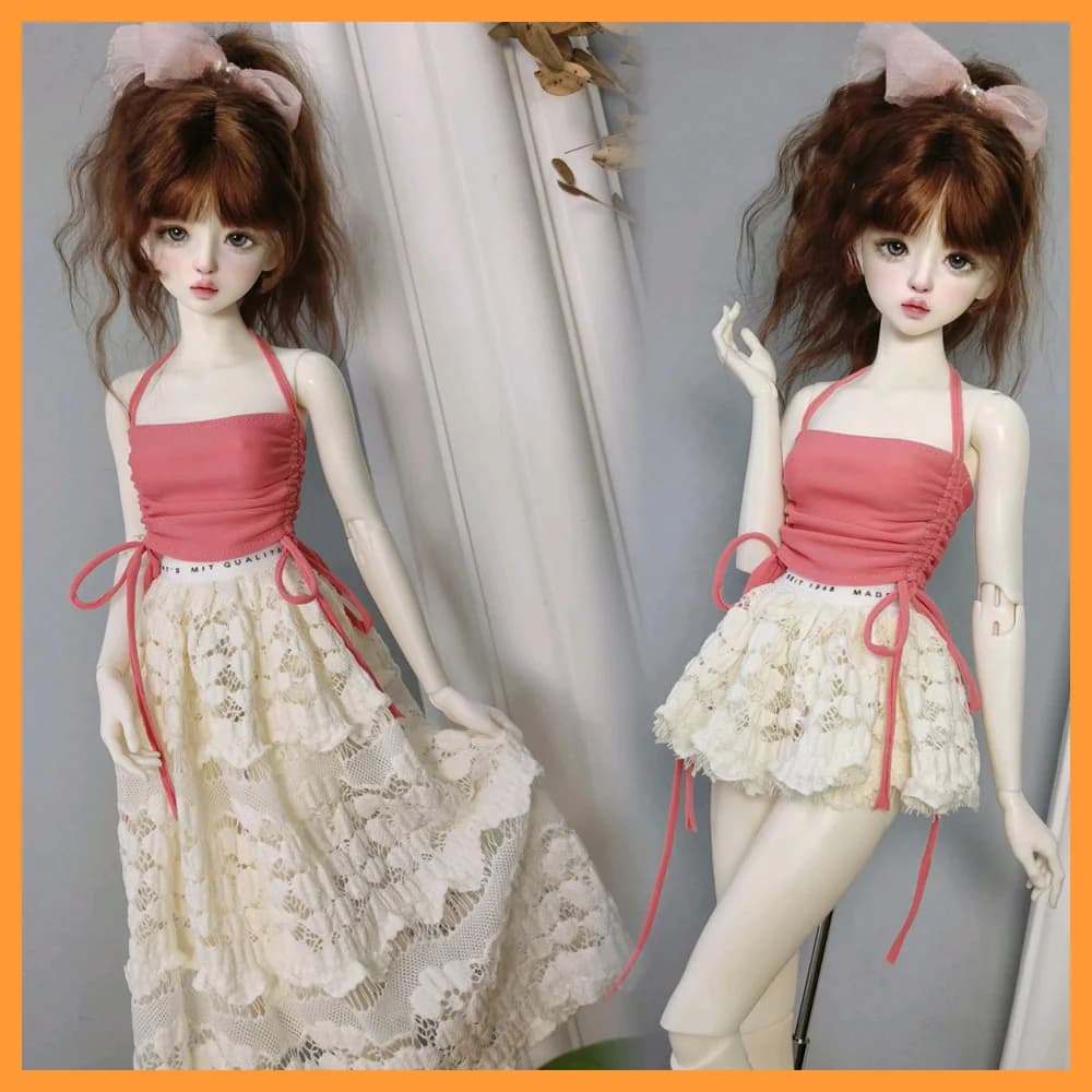 【Solo vestiti】 Set dolce con gonna lunga/corta in pizzo con coulisse e top con cinturino 1/3 1/4 per i giocattoli per il corpo as60 FAN/FF