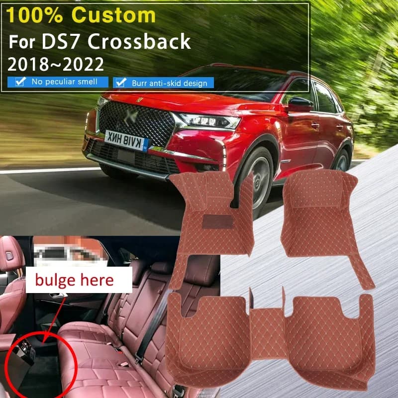 Tappetini per auto 3D per DS7 Crossback 2018 2019 2020 2021 2022 5 posti Tappetino in pelle non ibrida Tappeti Cuscinetti durevoli Accessori auto 2
