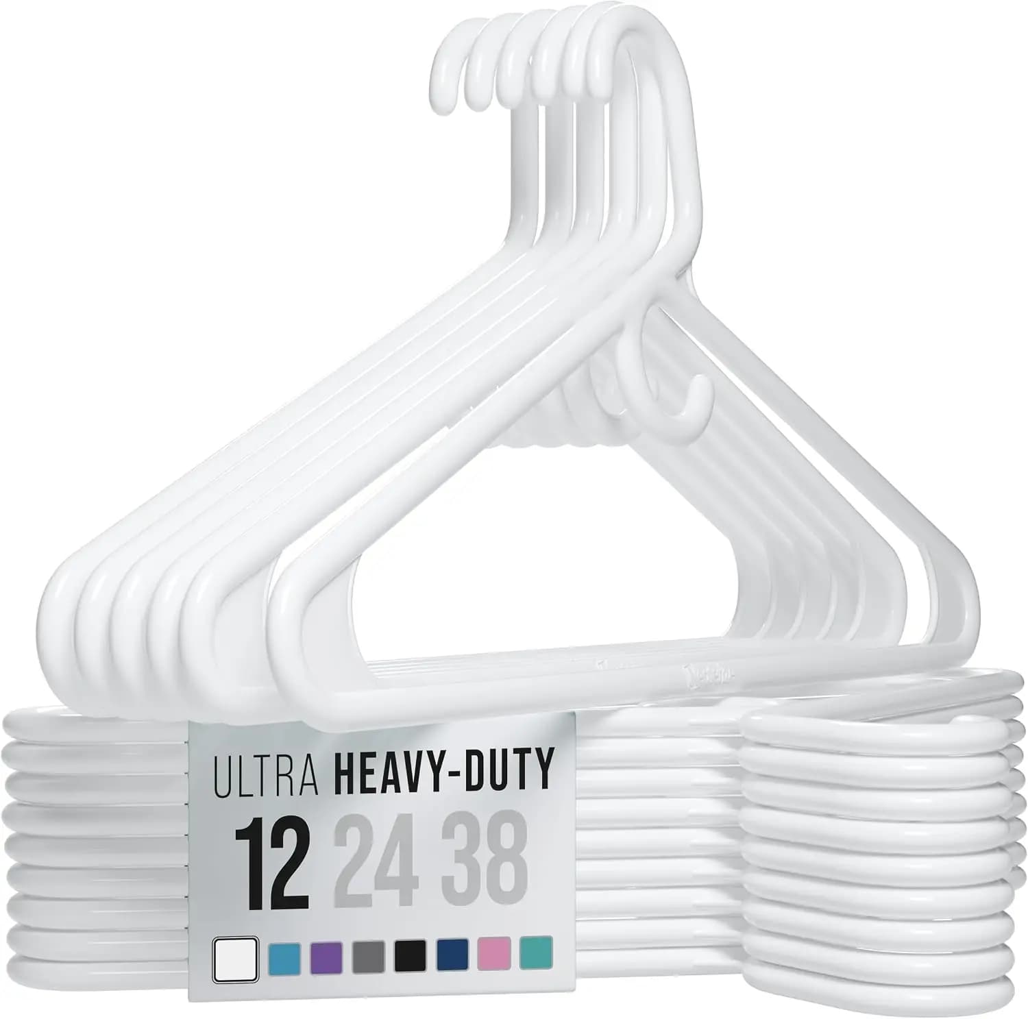 Thick Heavy Duty Hangers - White Plastic Clothes Hangers 12 Pack - Great for Coat Hanger, Jackets Jeans & Suit Hanger for Closet - New Apartment Essentials Percheros Ganchos para Colgar Ropa