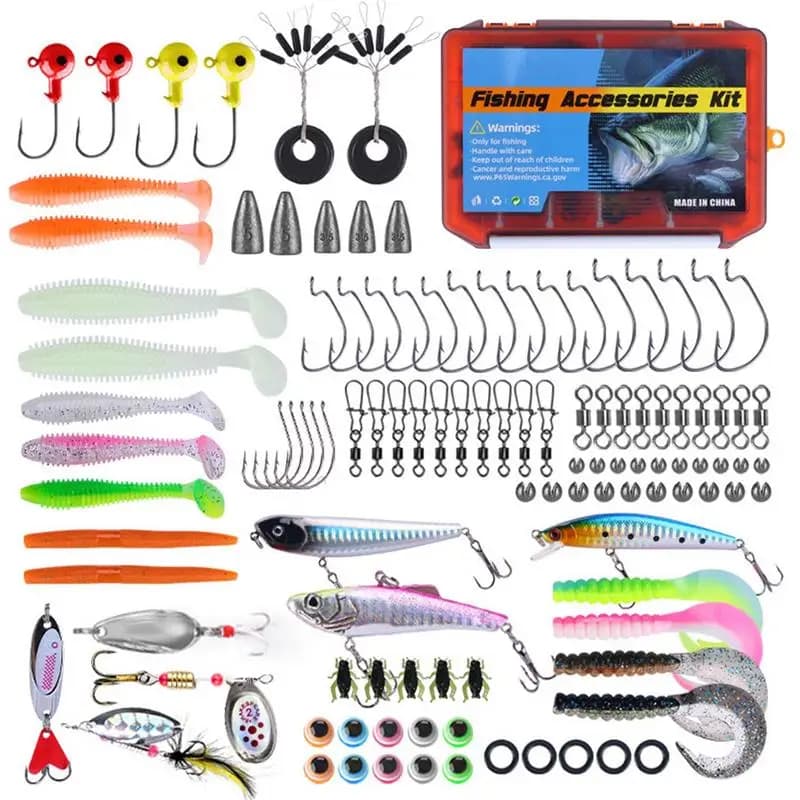 Box for equipment with fishing bait Box for equipment for bass 123 pieces Fishing kit with bait Freshwater Fishing Accessories without weeds Soft fishing bait