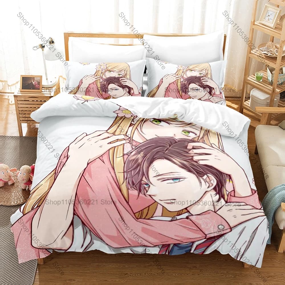 Cool Loving Yamada at Lv999 Anime Bedding Set 1 Duvet Cover + 2 Pillowcases Akane Akito Gamer Romance Bedroom Decor