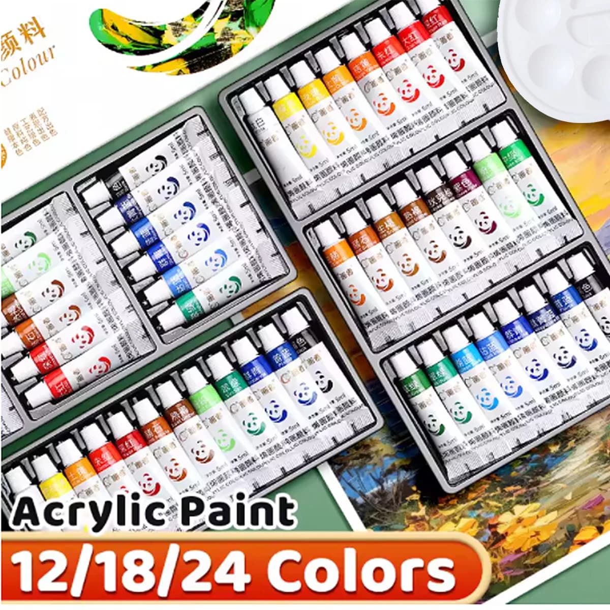 12-24 Colors Non Toxic Acrylic Paint Set 5ml Bottles, Vibrant Colors No Fading, Art Painting Kit for Beginners Adults