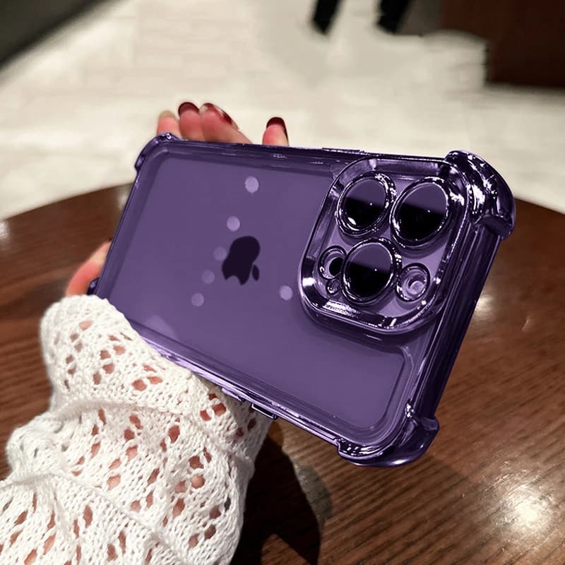 Custodia per telefono antiurto trasparente placcatura viola per iPhone 14 13 16 15 Pro Max Plus XS XR X Cover anti-shock in acrilico rigido a quattro angoli