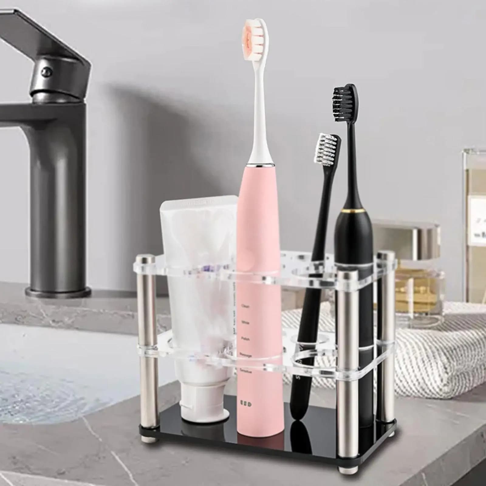 Portaspazzolino in Acrilico Elegante, Organizzatore per Dentifricio e Accessori da Bagno, Portaoggetti per Ufficio e Bagno, Portapenne