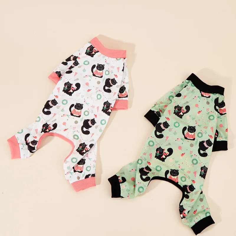 Popolare tuta a quattro zampe per gatti e cani, con stampa di gatto nero, comoda e traspirante, abbigliamento per animali domestici, accessori per animali.