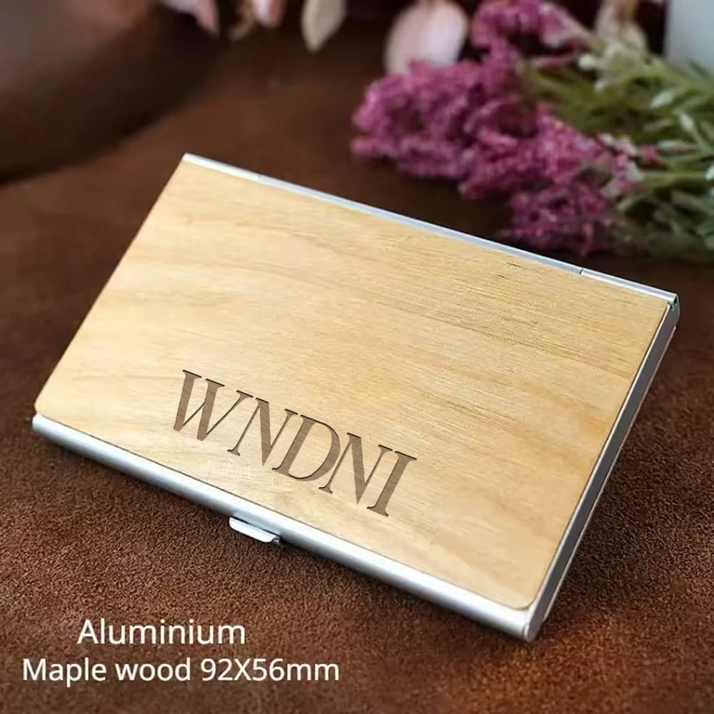 Porta biglietti da visita in metallo monopezzo, realizzato in legno e lega di alluminio, porta carte di credito sottile per uomo e donna, personalizzabile