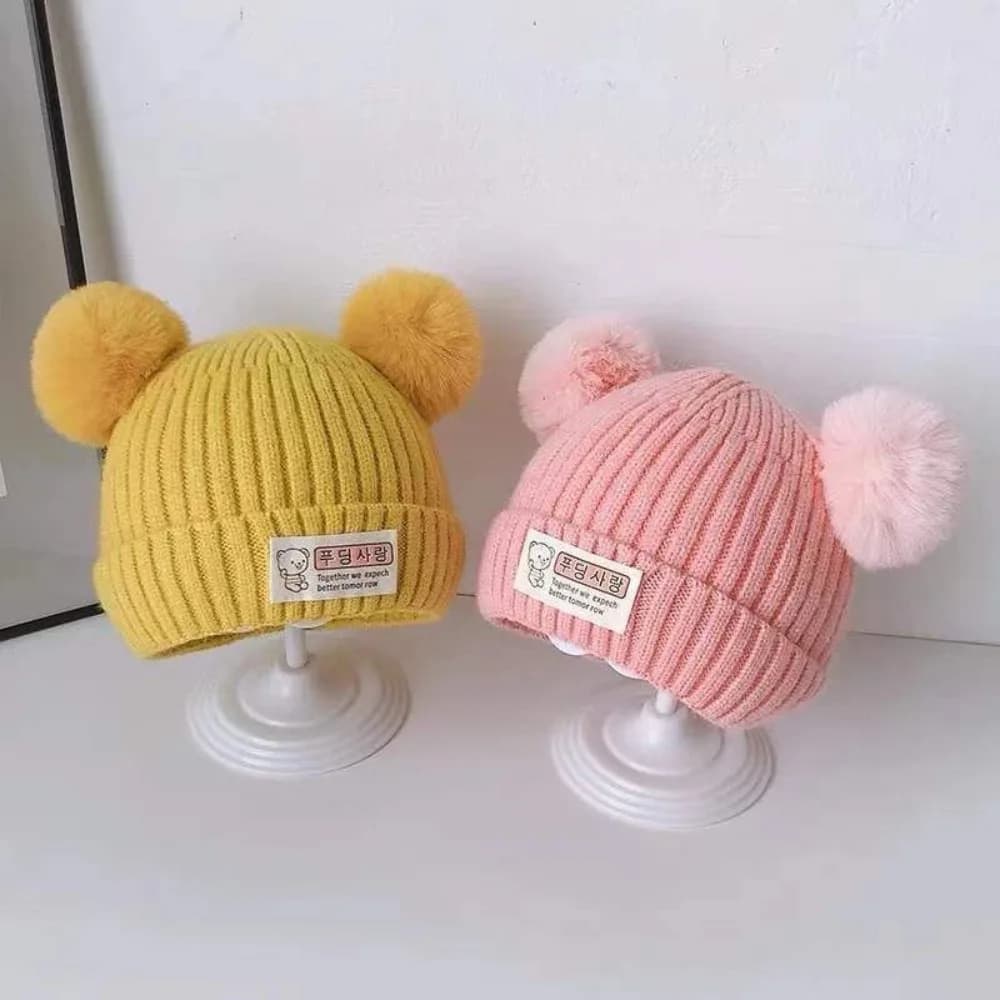 New Solid Color Baby Knitted Hat Plush Ball Soft Children Warm Cap 0-3 Year Winter Hat Boys Girls